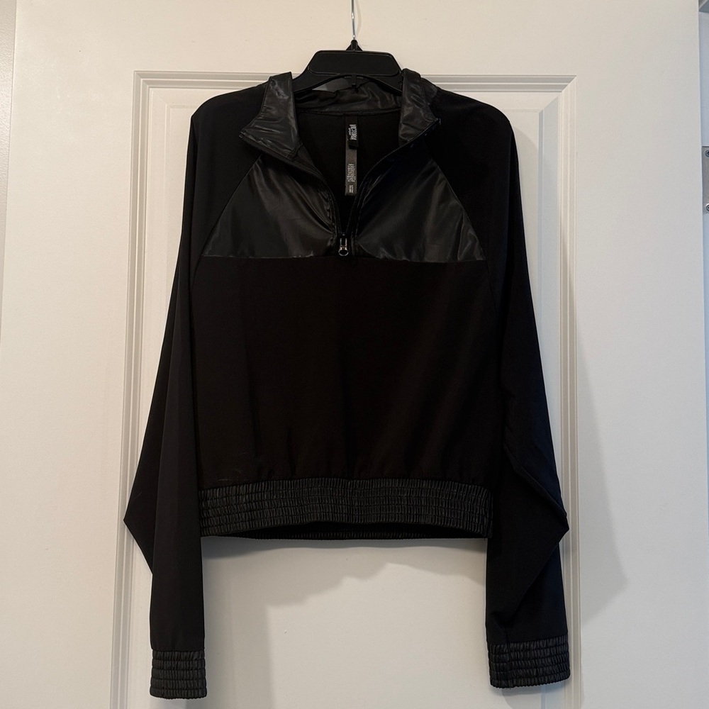 Victoria Sport Black quarter zip Pullover with faux Leather Accents